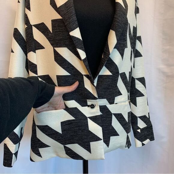 NUMPH black cream Bertha houndstooth geometric print blazer jacket Sz UK 8 NWOT - Picture 7 of 15